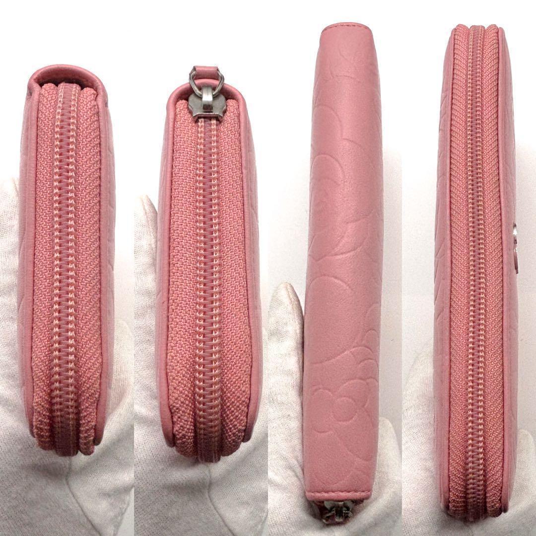 【極美品✨】シャネル 長財布 カメリア 型押し ラウンドジップ PI