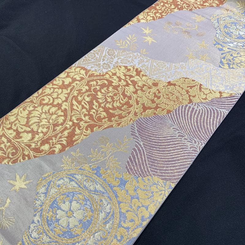 512my3◆老舗 川島織物謹製 フォーマル袋帯 花唐草 荒波 桜楓文◆美品