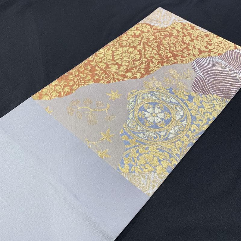 512my3◆老舗 川島織物謹製 フォーマル袋帯 花唐草 荒波 桜楓文◆美品