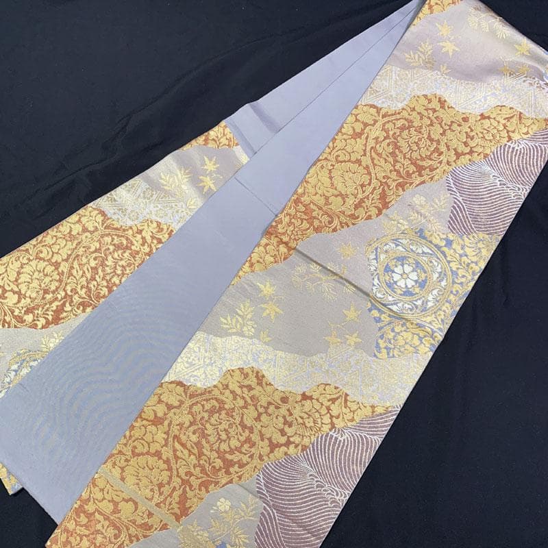 512my3◆老舗 川島織物謹製 フォーマル袋帯 花唐草 荒波 桜楓文◆美品
