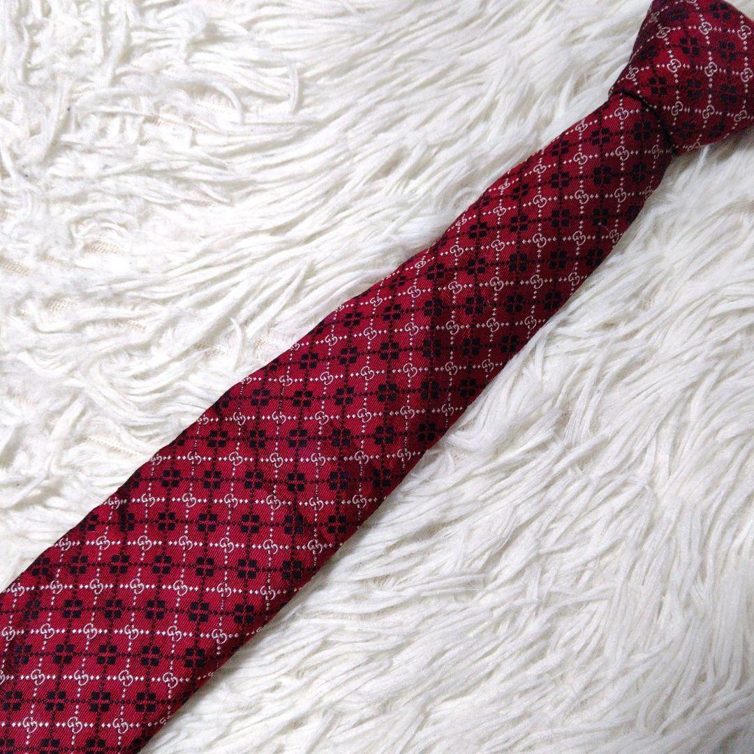 美品 現行タグ 細身 ✨️ GUCCI ネクタイ GG柄✕チェック 赤 7cm