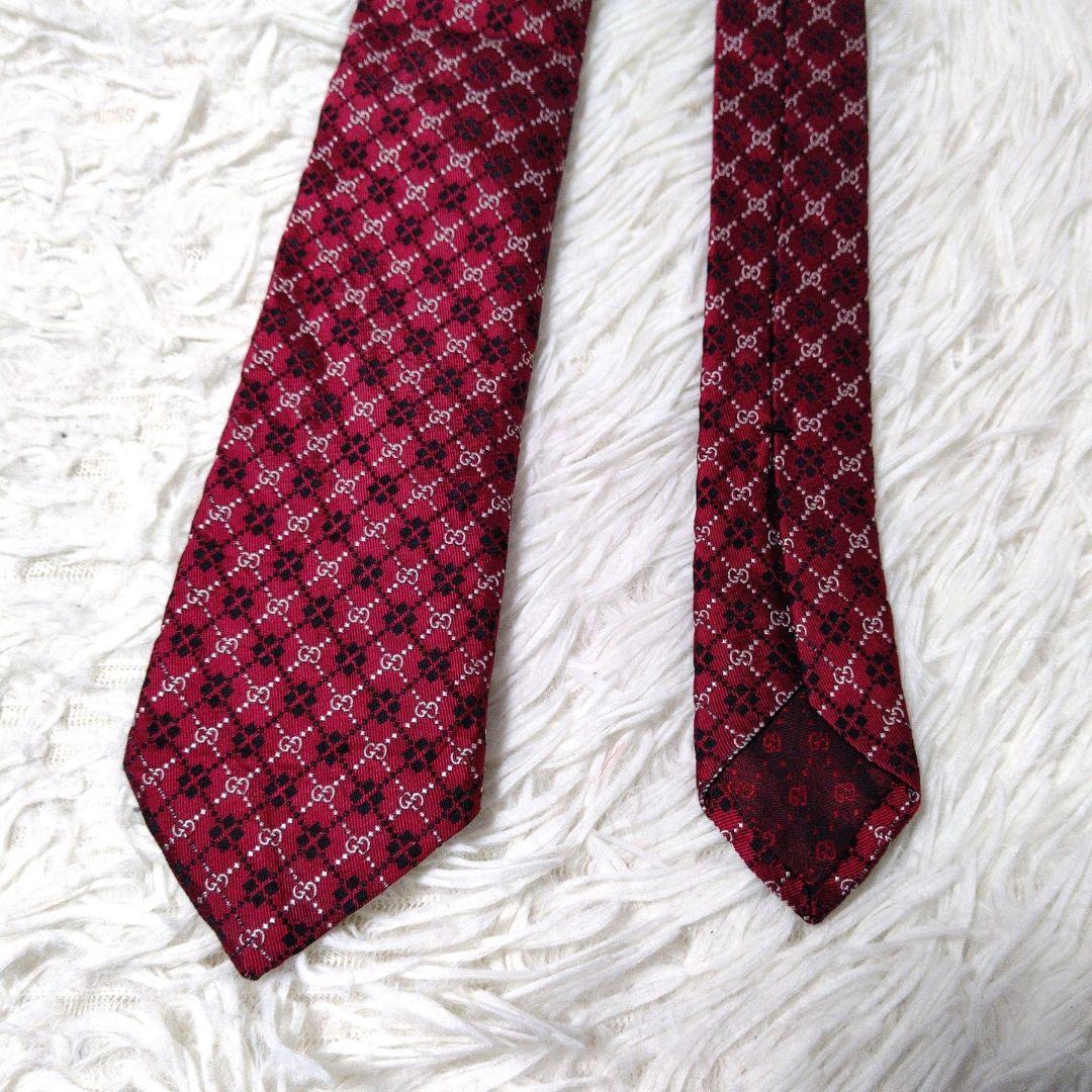 美品 現行タグ 細身 ✨️ GUCCI ネクタイ GG柄✕チェック 赤 7cm