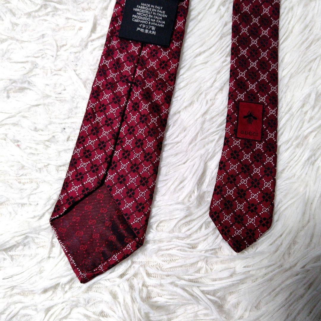 美品 現行タグ 細身 ✨️ GUCCI ネクタイ GG柄✕チェック 赤 7cm