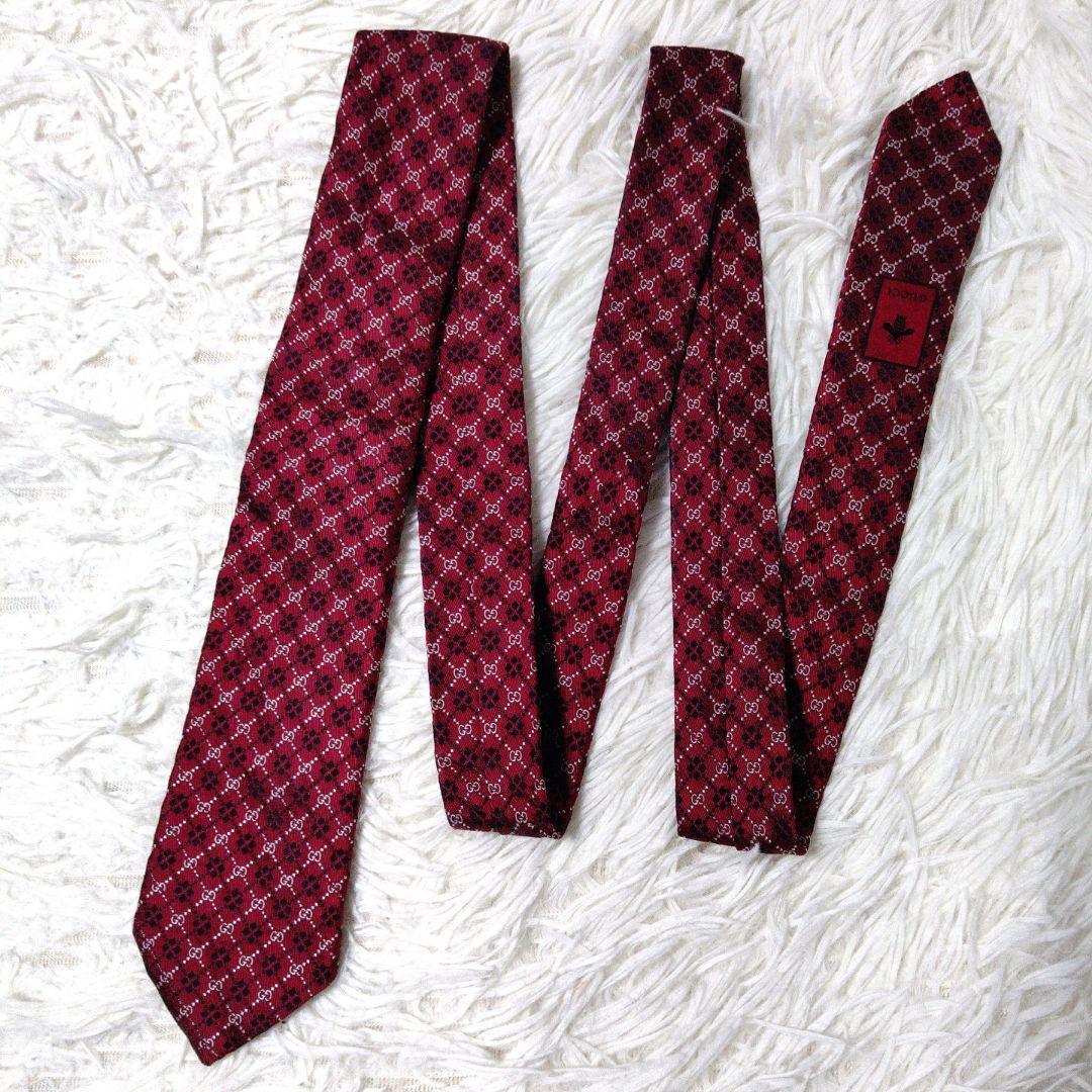 美品 現行タグ 細身 ✨️ GUCCI ネクタイ GG柄✕チェック 赤 7cm