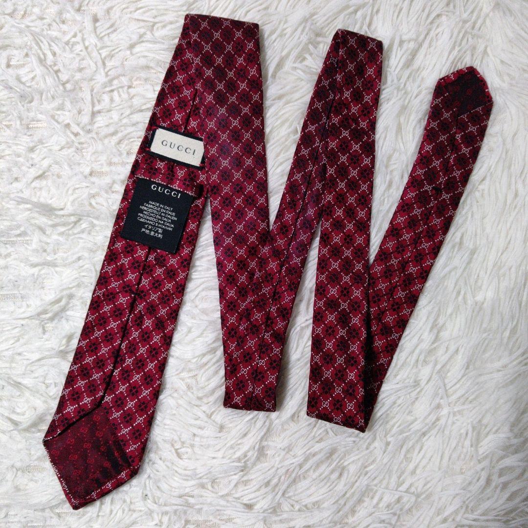 美品 現行タグ 細身 ✨️ GUCCI ネクタイ GG柄✕チェック 赤 7cm