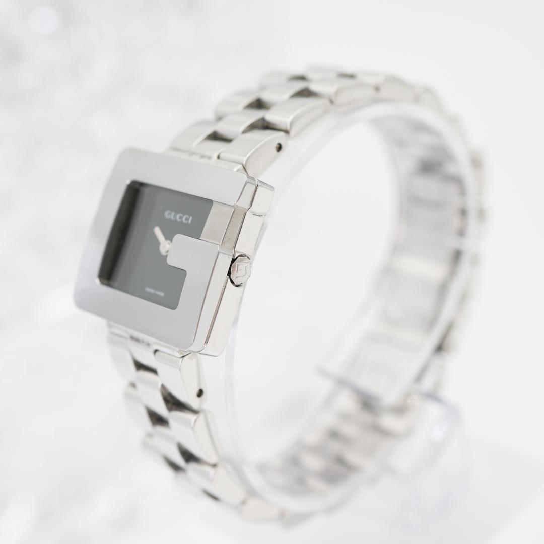 【稼働】 美品 GUCCI 3600L Gスクエア 黒文字盤 シルバー 腕時計