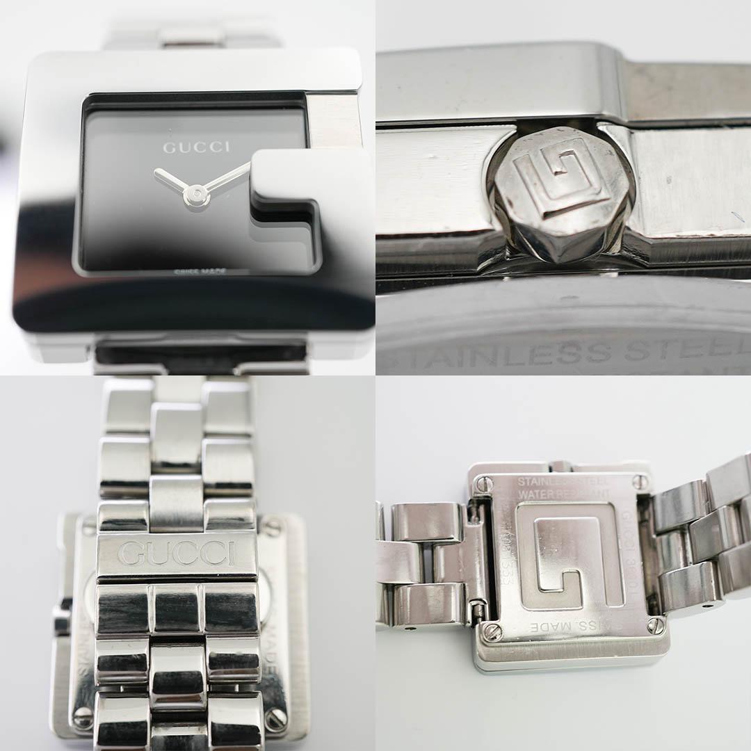 【稼働】 美品 GUCCI 3600L Gスクエア 黒文字盤 シルバー 腕時計