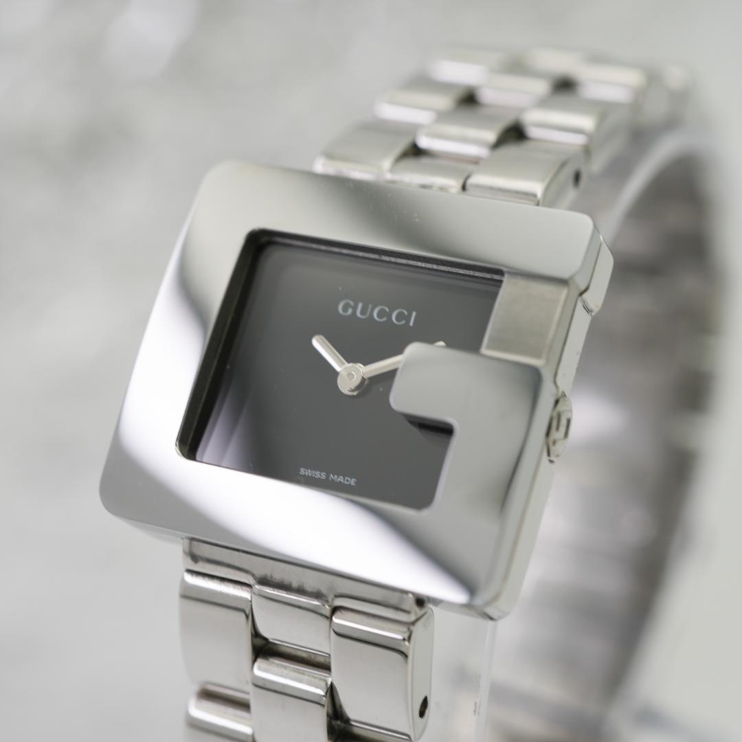 【稼働】 美品 GUCCI 3600L Gスクエア 黒文字盤 シルバー 腕時計