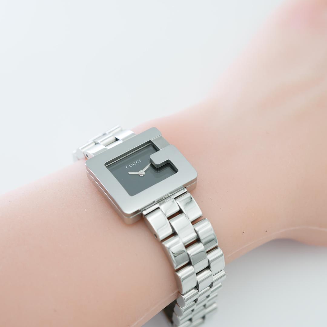 【稼働】 美品 GUCCI 3600L Gスクエア 黒文字盤 シルバー 腕時計