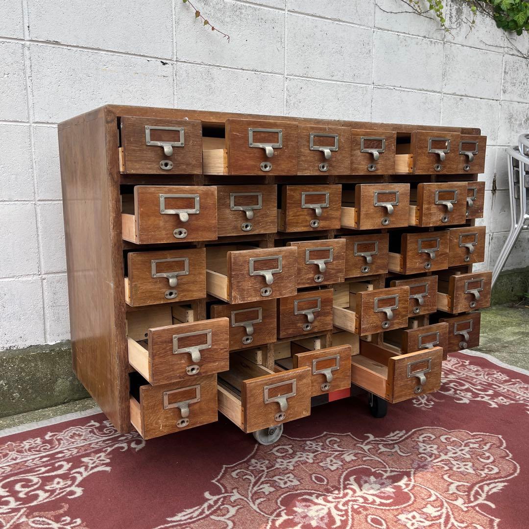 アンティーク古家具◾️引き出し30杯 木製図書カード入れ 収納棚 木製棚