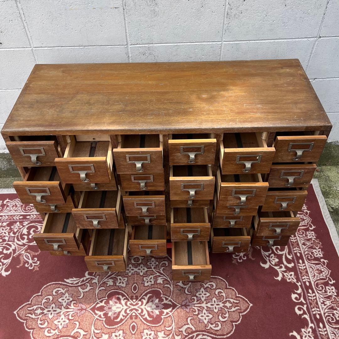 アンティーク古家具◾️引き出し30杯 木製図書カード入れ 収納棚 木製棚