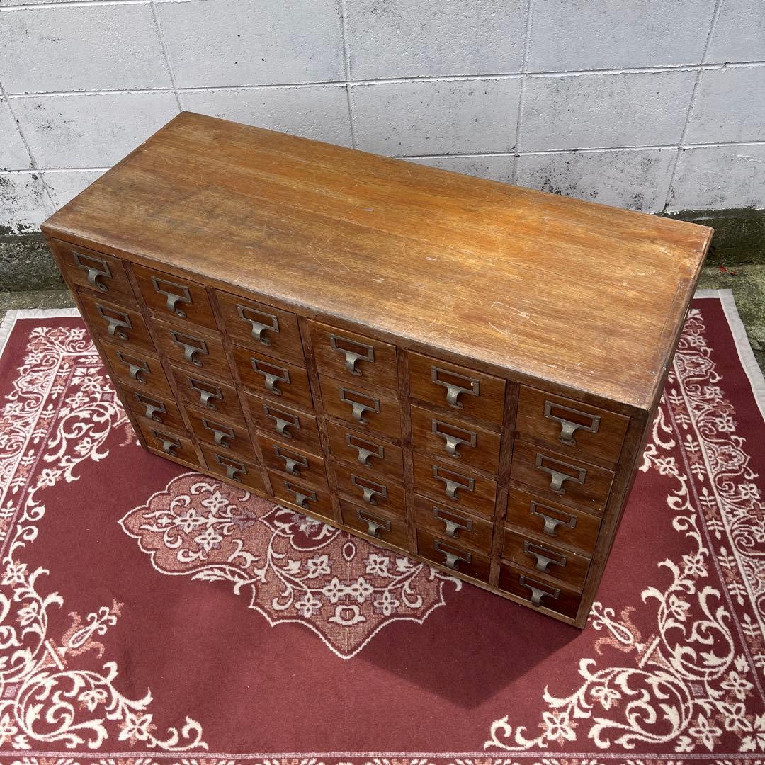 アンティーク古家具◾️引き出し30杯 木製図書カード入れ 収納棚 木製棚