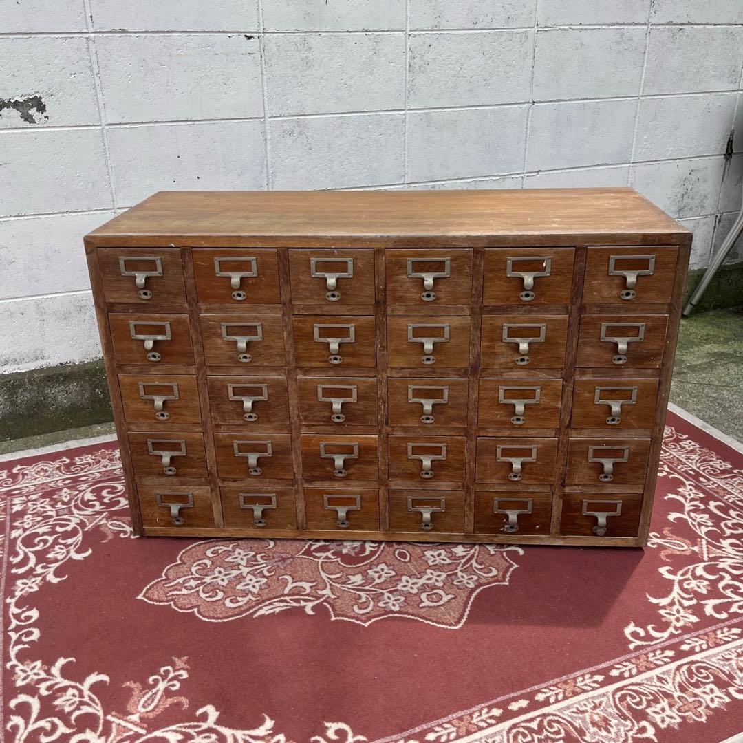 アンティーク古家具◾️引き出し30杯 木製図書カード入れ 収納棚 木製棚