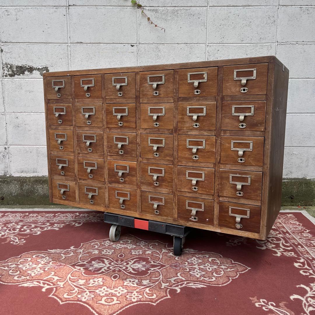 アンティーク古家具◾️引き出し30杯 木製図書カード入れ 収納棚 木製棚