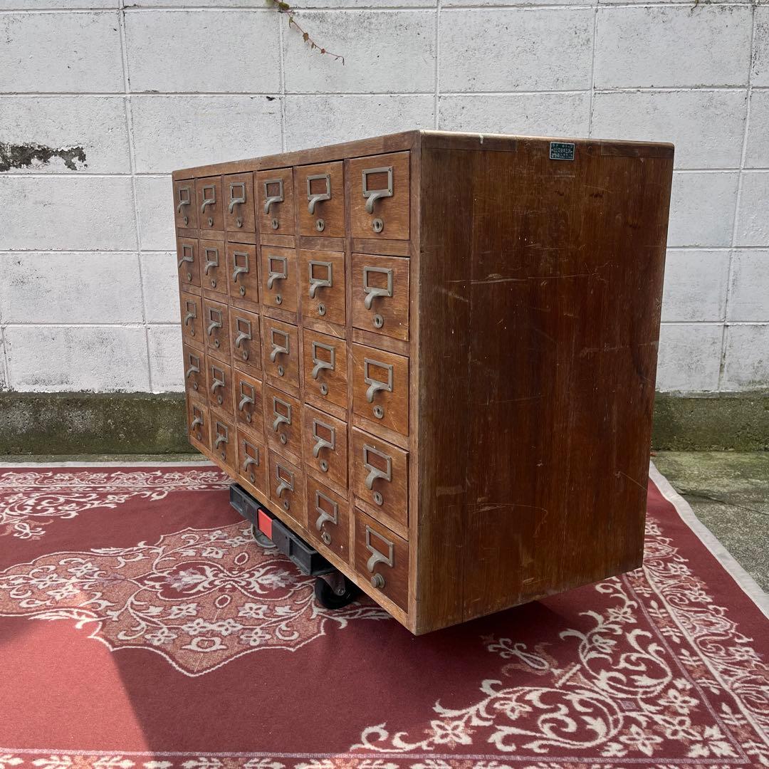 アンティーク古家具◾️引き出し30杯 木製図書カード入れ 収納棚 木製棚