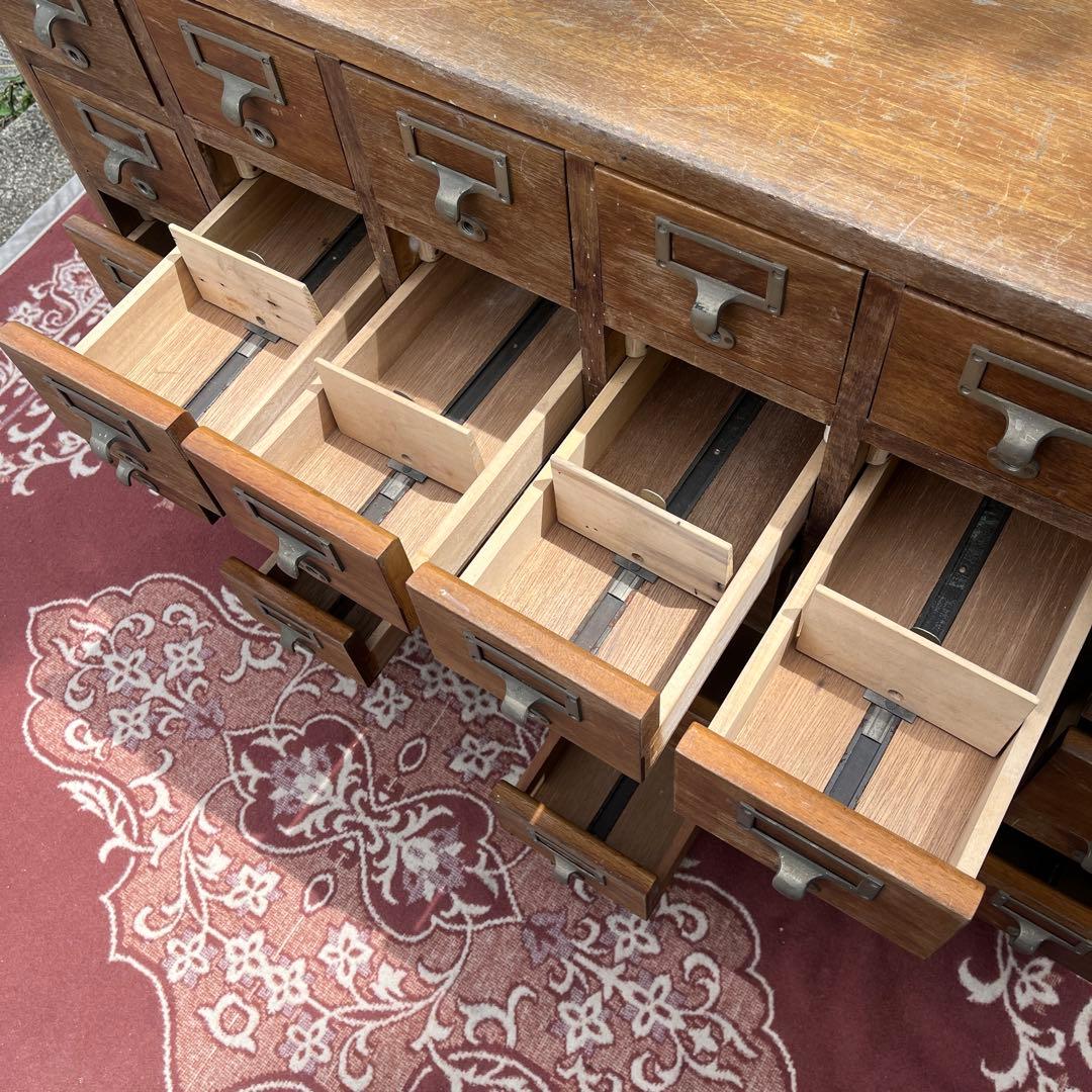 アンティーク古家具◾️引き出し30杯 木製図書カード入れ 収納棚 木製棚