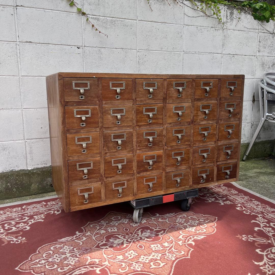 アンティーク古家具◾️引き出し30杯 木製図書カード入れ 収納棚 木製棚