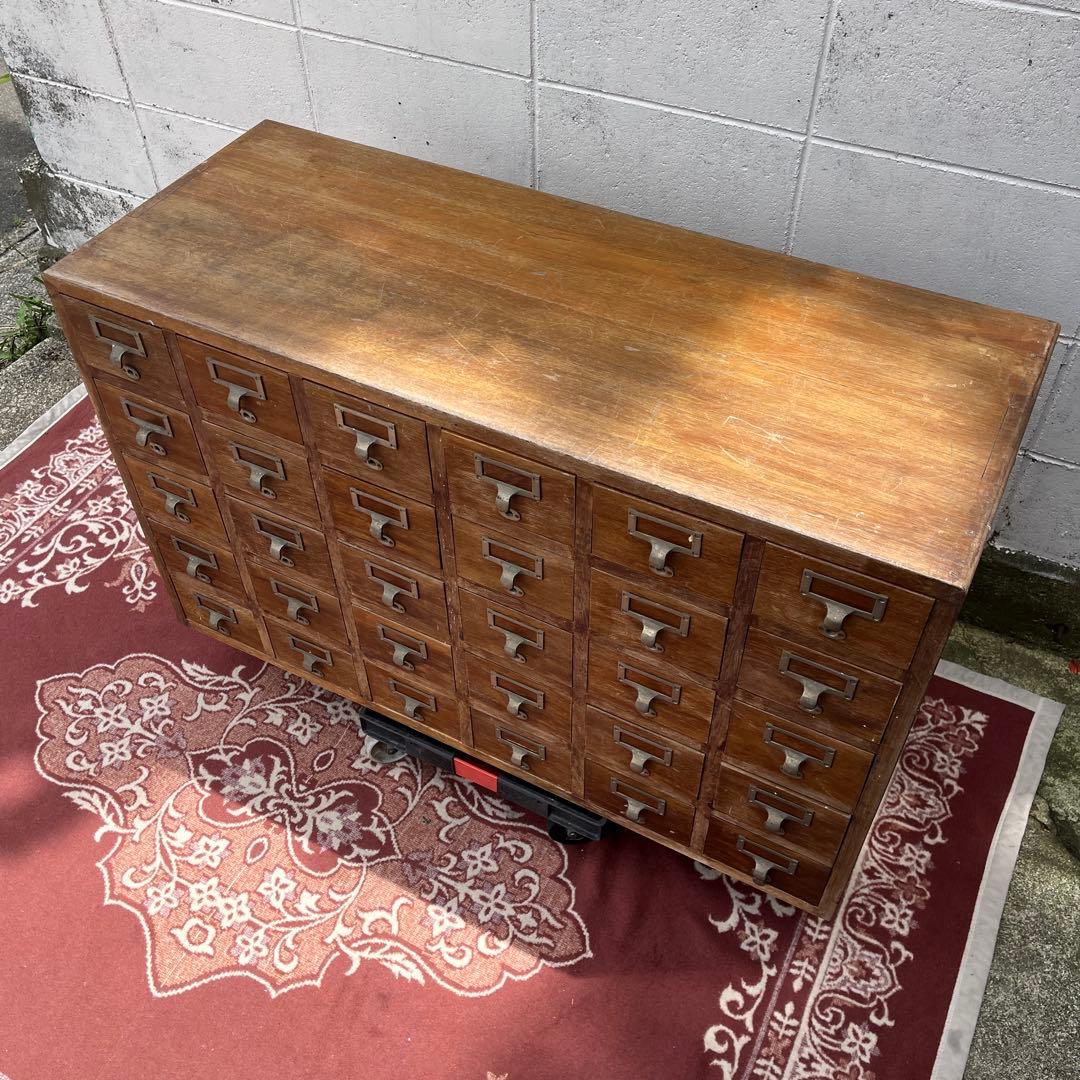 アンティーク古家具◾️引き出し30杯 木製図書カード入れ 収納棚 木製棚