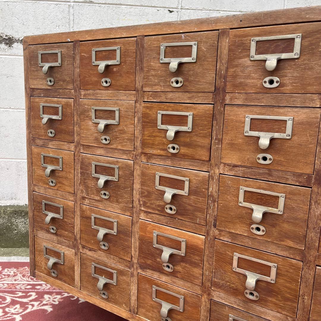 アンティーク古家具◾️引き出し30杯 木製図書カード入れ 収納棚 木製棚