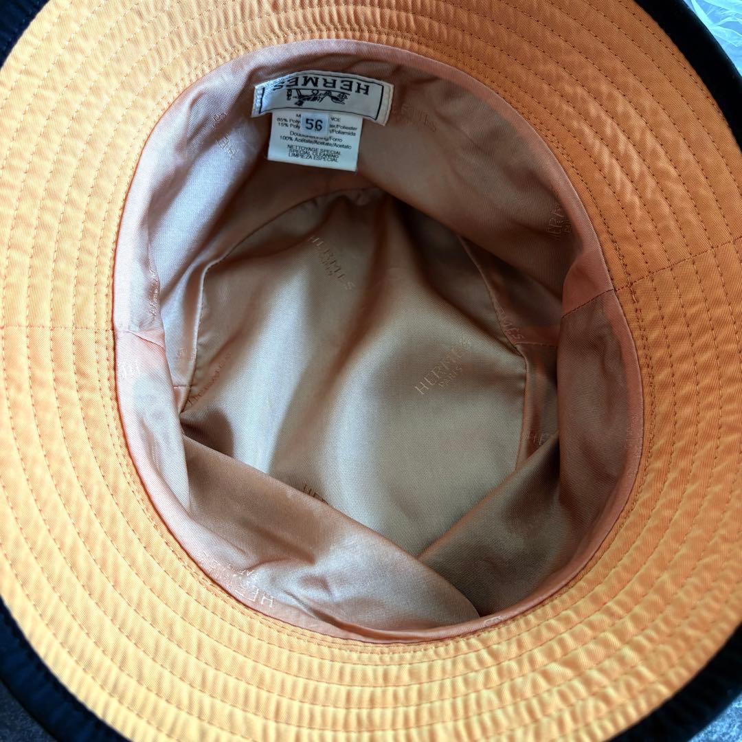 HERMES バケットハット Hロゴ刺繍 レディース フランス製 56 ブラック