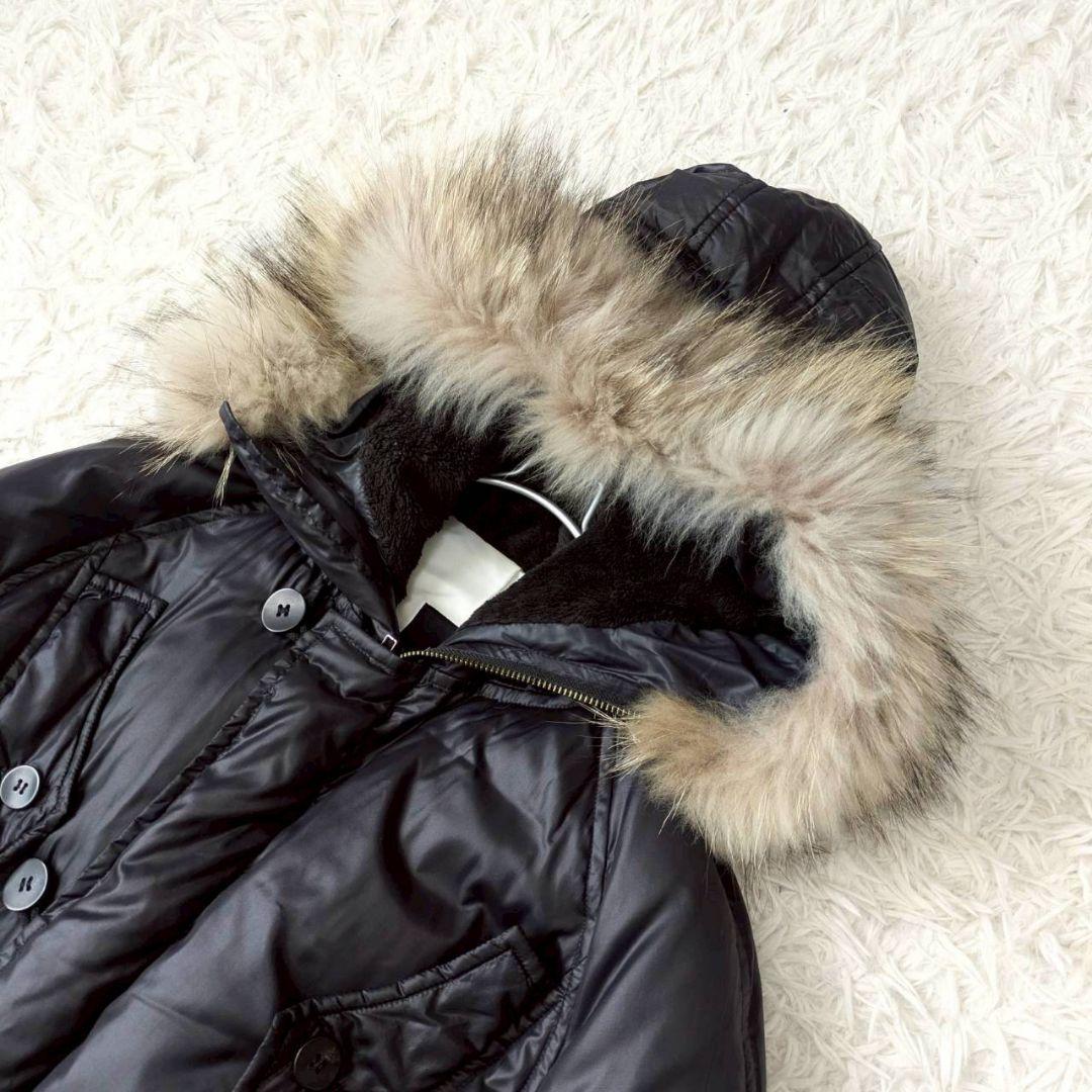 バジュラ ロング丈中綿コート フーデット 黒 フード内ボア ファー付 綺麗め 冬