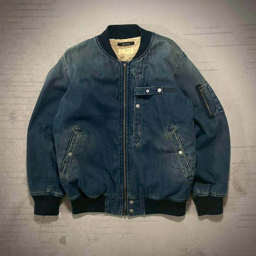 美品 Johnbull MA-1 デニム ユーズド加工 裏ボア L