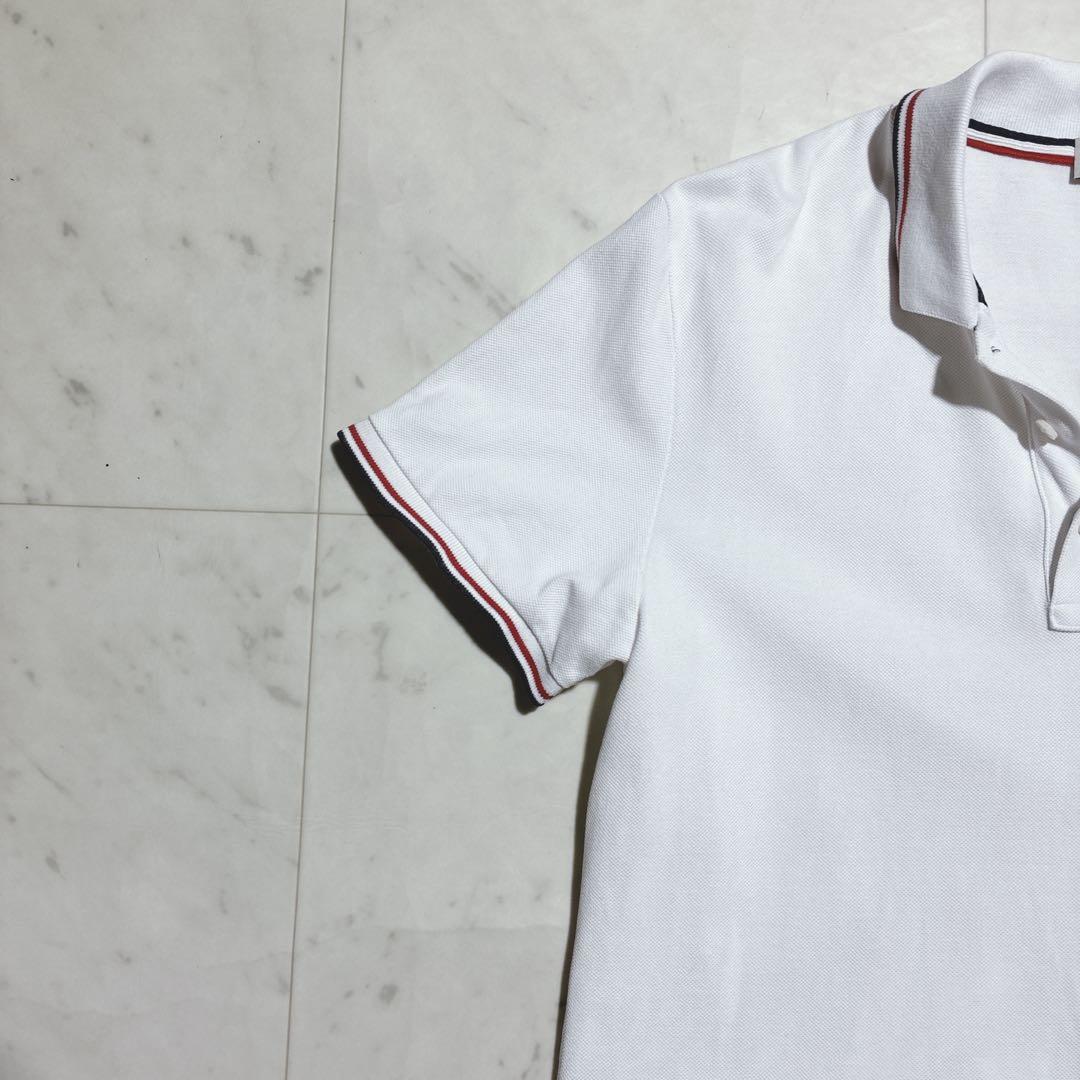 大人気 モンクレール ポロシャツ トリコロール Mサイズ 鹿子 ロゴワッペン　白