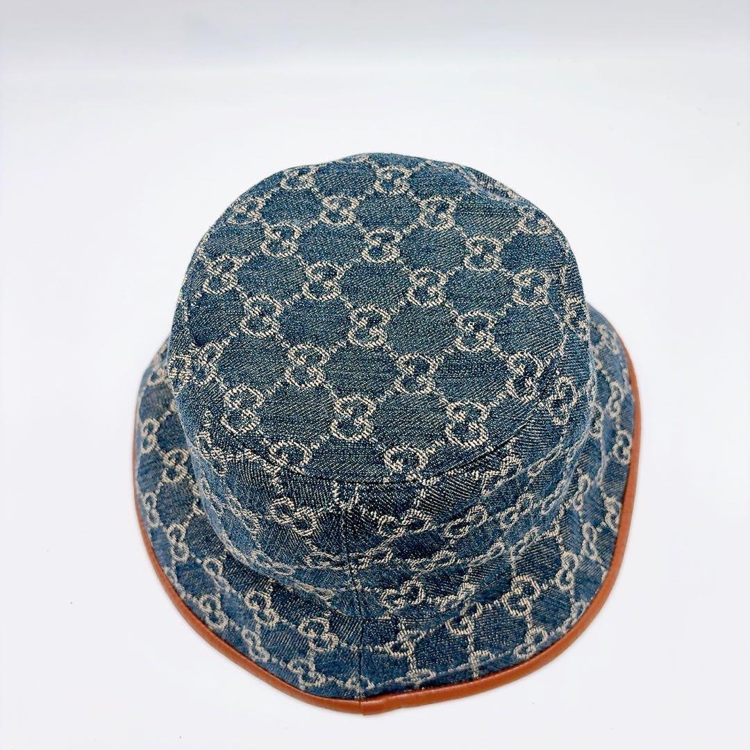 グッチ キャンバス バケットハット ブルー ブラウン キャンバス コットンデニム