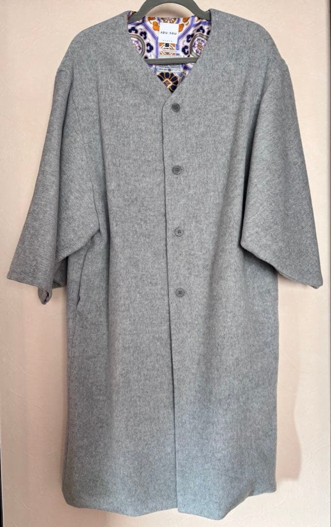 SOUSOU ソウソウ　ウールメルトン 薙刀羽織 長丈 コート グレー S 美品