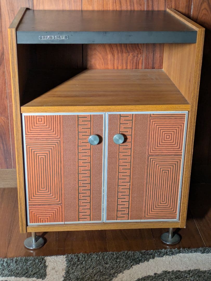 木製サイドテーブル　昭和レトロ　レコードラック