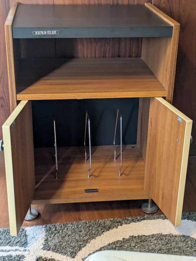 木製サイドテーブル　昭和レトロ　レコードラック