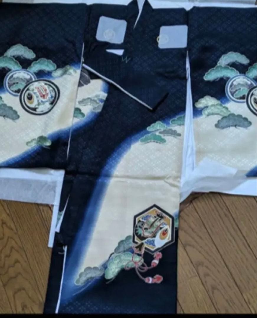 お宮参り　紋付　男の子 羽織　絹　七五三　産着