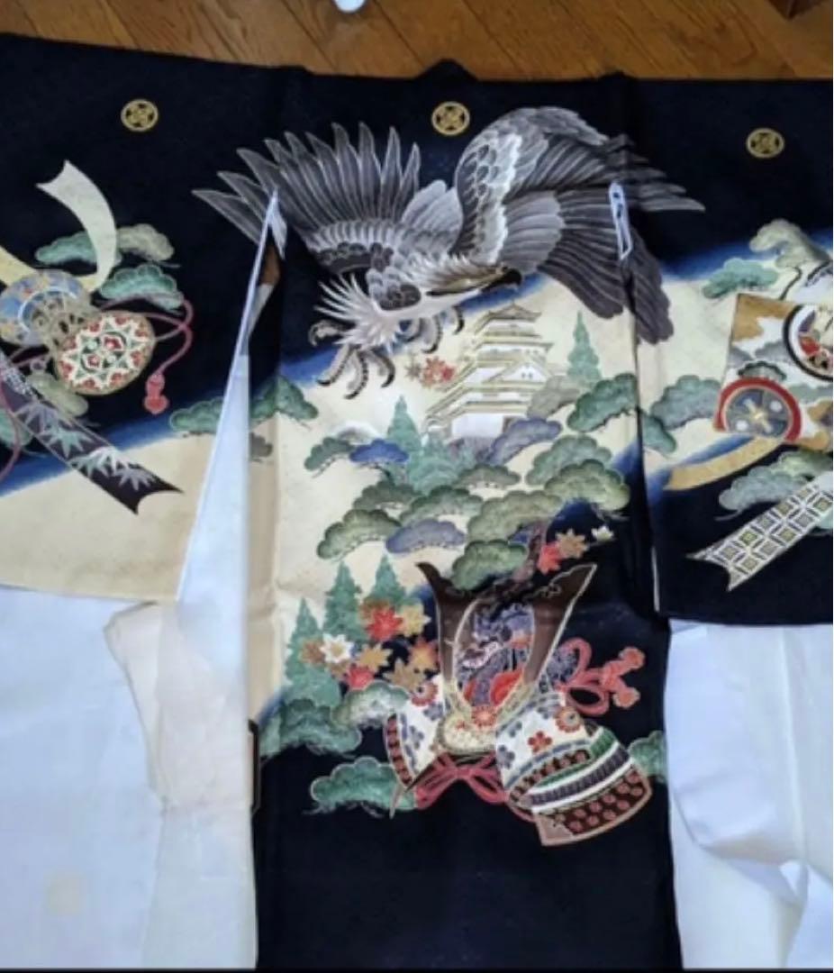 お宮参り　紋付　男の子 羽織　絹　七五三　産着