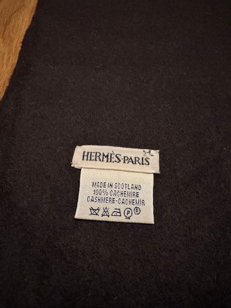 HERMES カシミヤ100% マフラー ダークブラウン