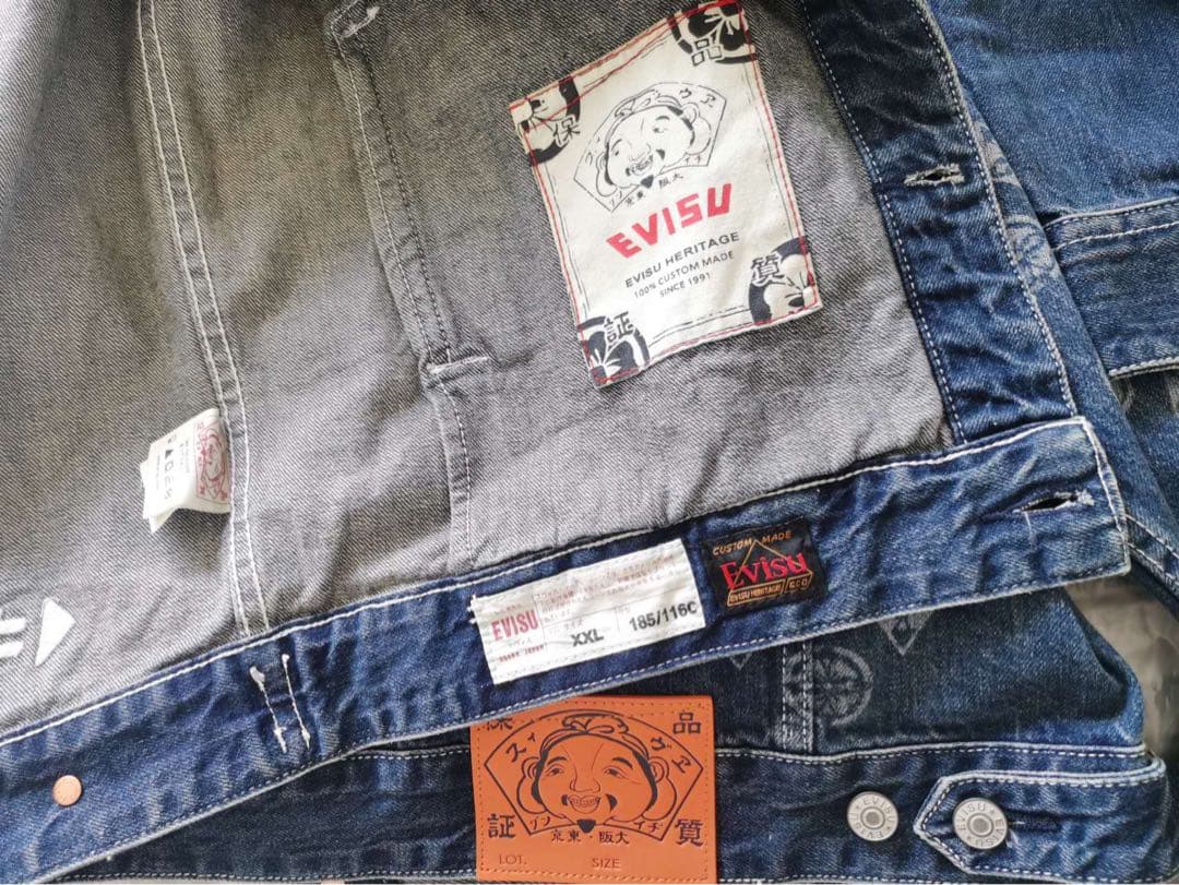 エヴィスEVISU Gジャン デニムジャケットXXLサイズ　刺繍入り