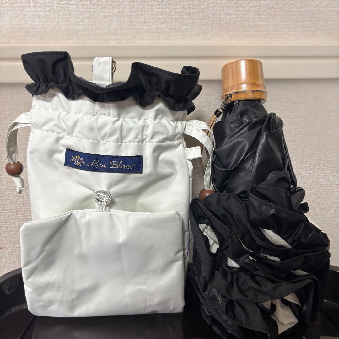 芦屋ロサブラン3段折りフリル アイボリー×ブラック