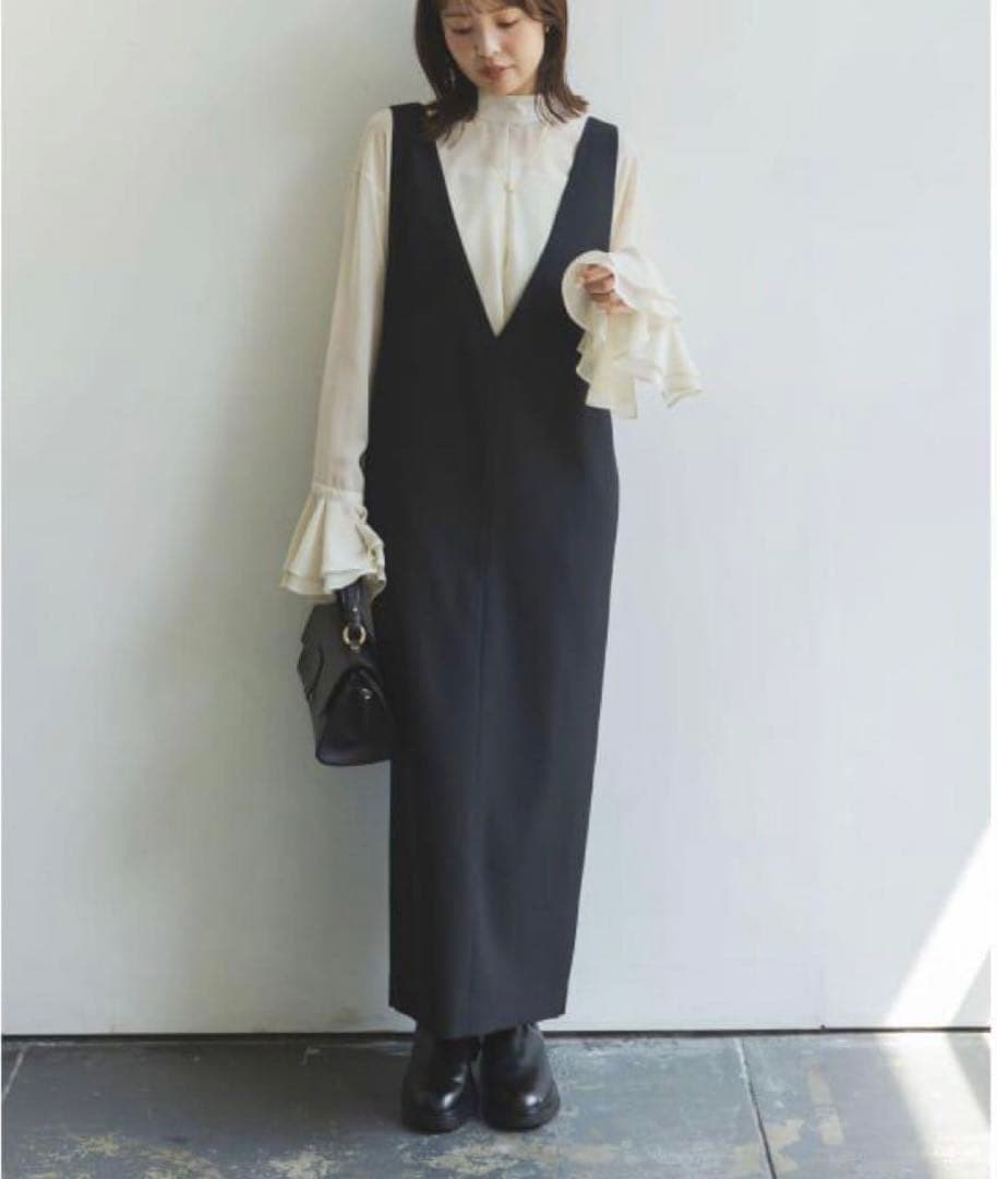 NOBLE ストレート Vネック ワンピース ブラック　36サイズ