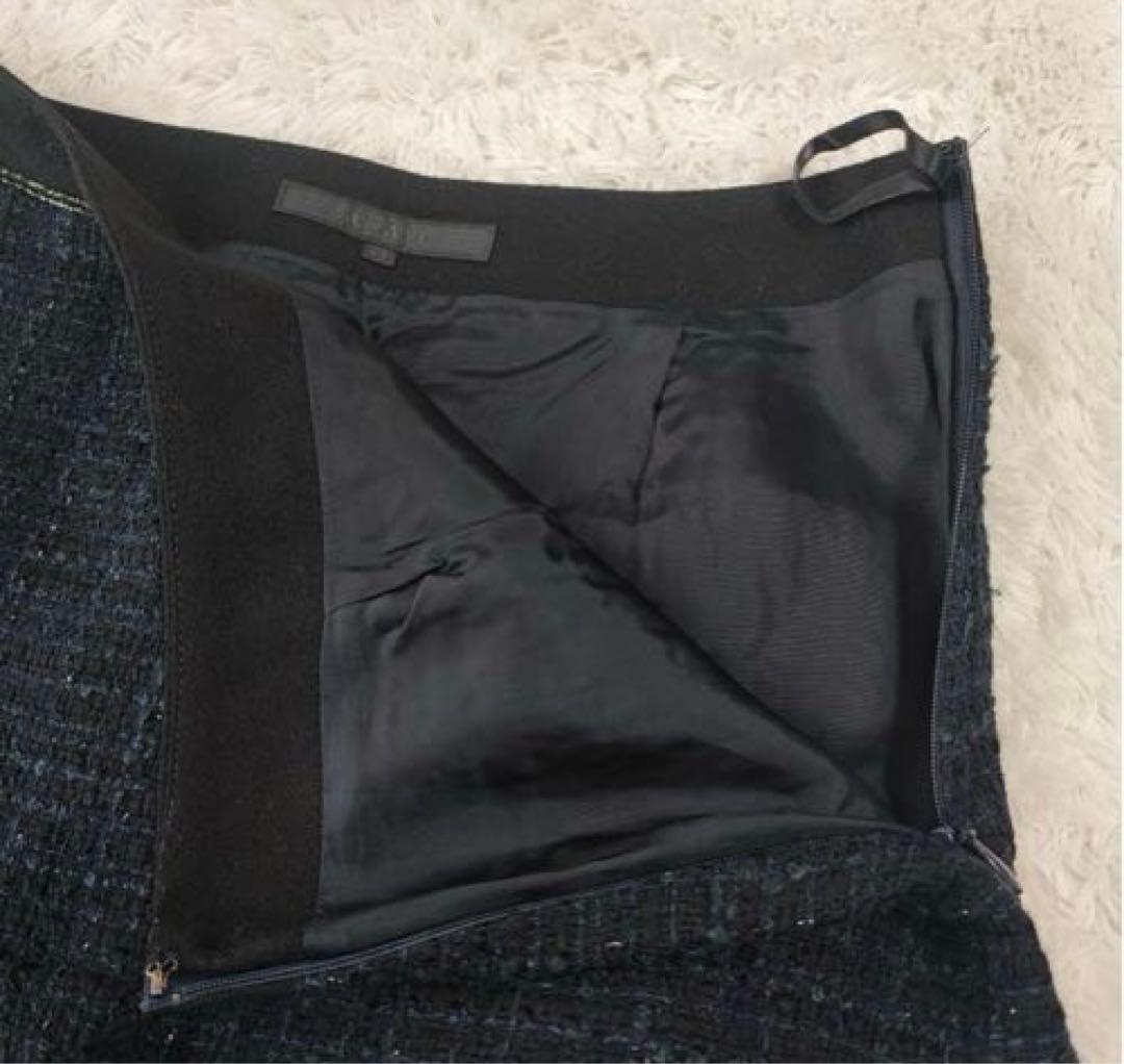 値下げ！素敵ママ♡アナイ ラメツイード ノーカラー セットアップ ネイビー