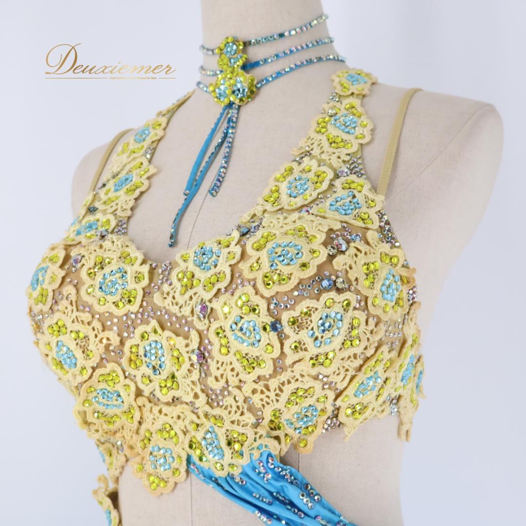 【社交ダンス衣装】ブルー ラテン ドレス ワンピース 水色 黄色 イエロー デモ