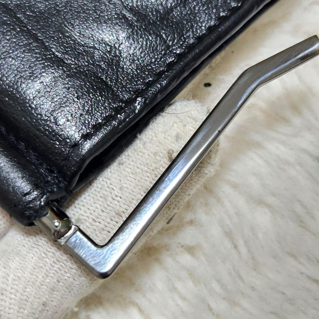 サンローラン　マネークリップ　二つ折り　カサンドラロゴ　クロコ　ブラック　レザー