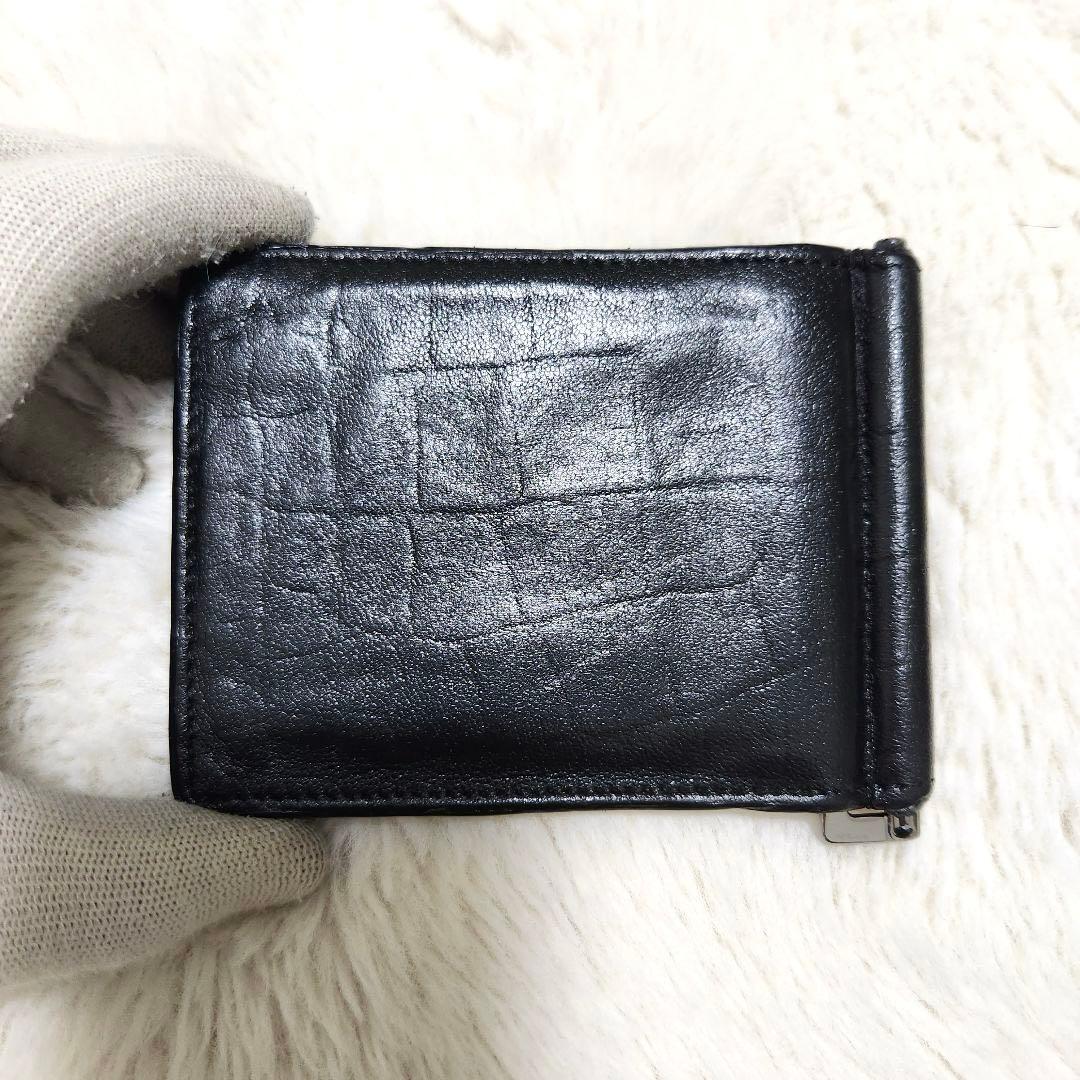 サンローラン　マネークリップ　二つ折り　カサンドラロゴ　クロコ　ブラック　レザー