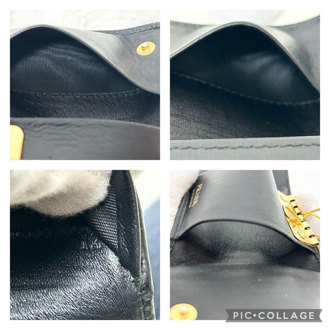 プラダ キーケース 三角ロゴプレート レザー Wホック　ブラック