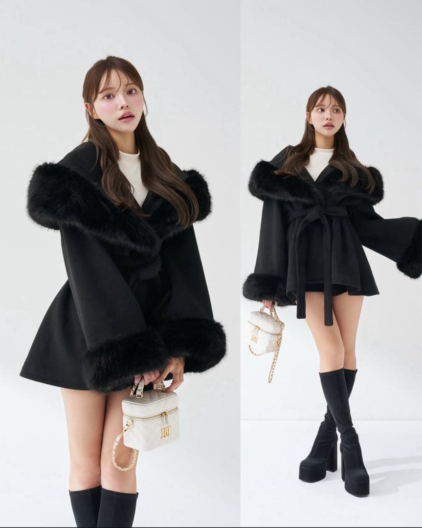 Darich ウエストベルトプリンセスラインコート BLK