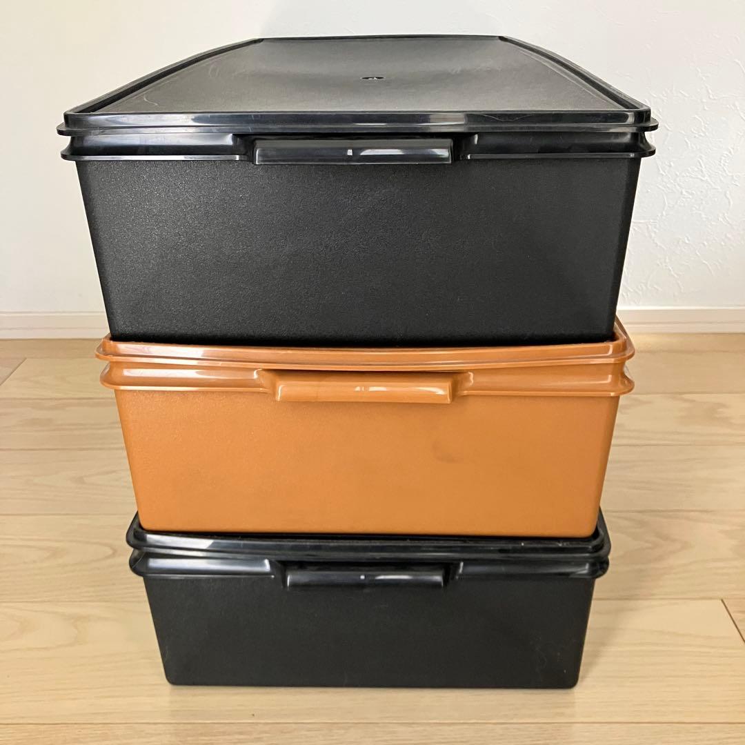 タッパーウェア ロングスーパーケース3個セット 黒2 セピア1
