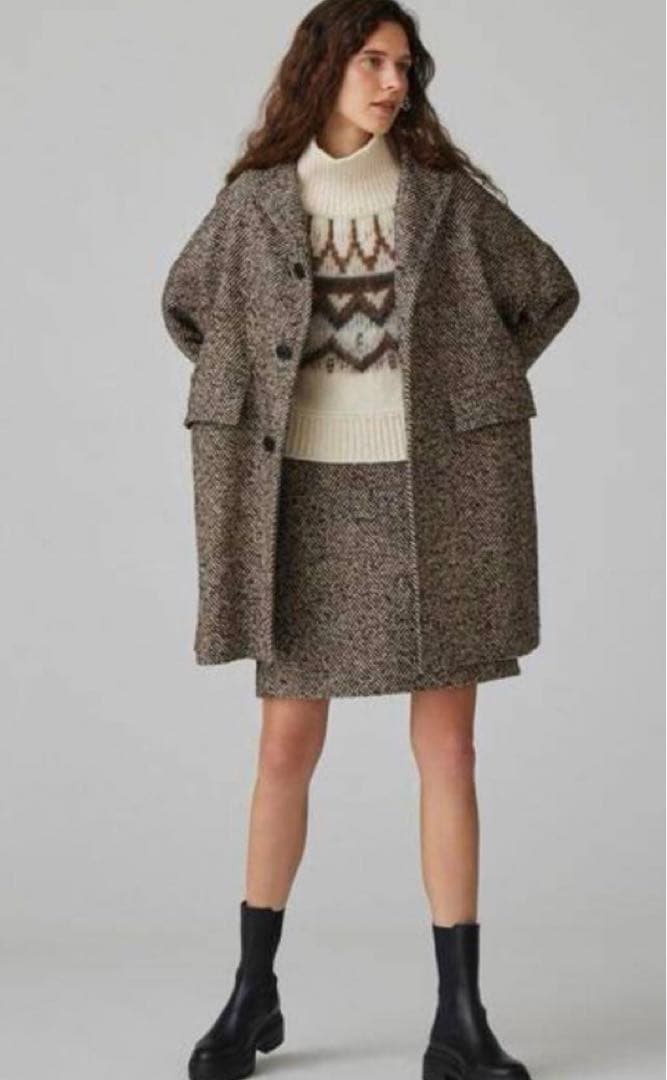 MACPHEE ヘリンボーンツイード オーバーサイズドコート 36