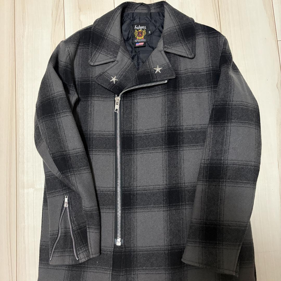 Schott チェック ウール ダブルライダース ジャケット