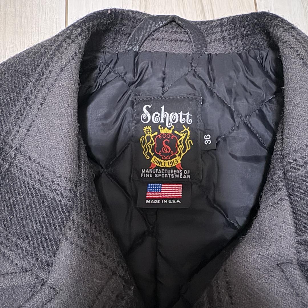 Schott チェック ウール ダブルライダース ジャケット