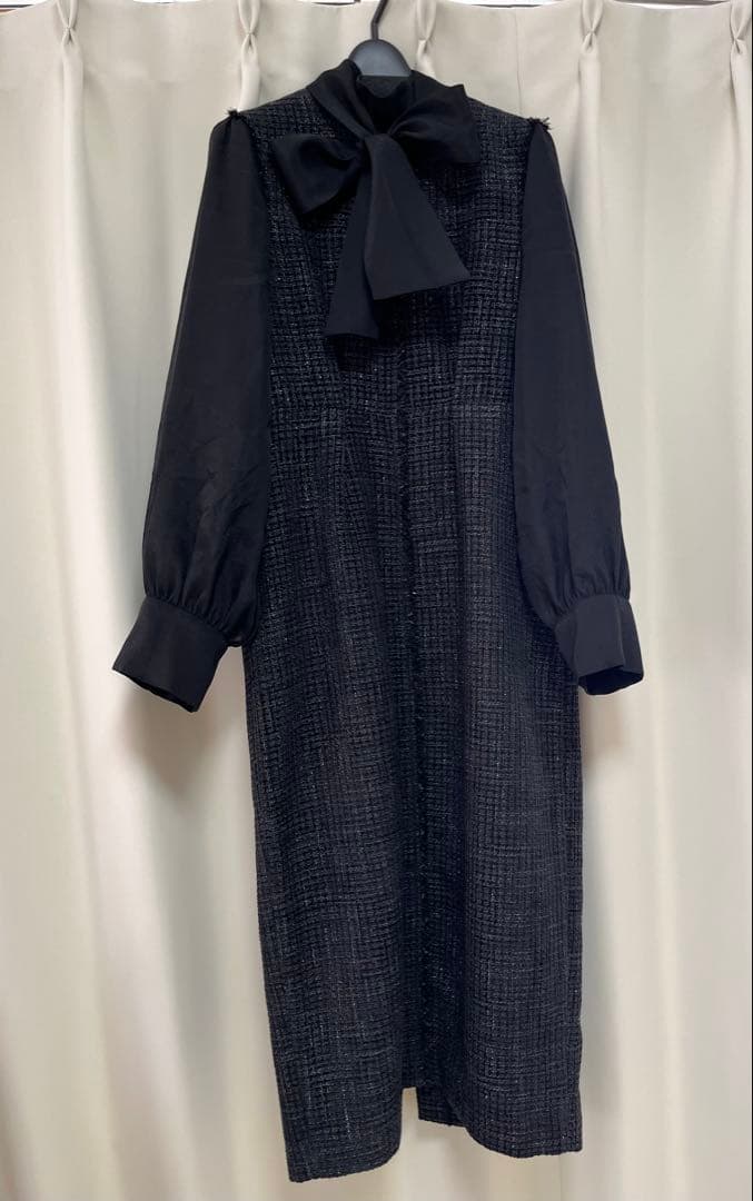 RUIRUEBOUTIQUEミックスツイードコンビ・ロングナローワンピースドレス