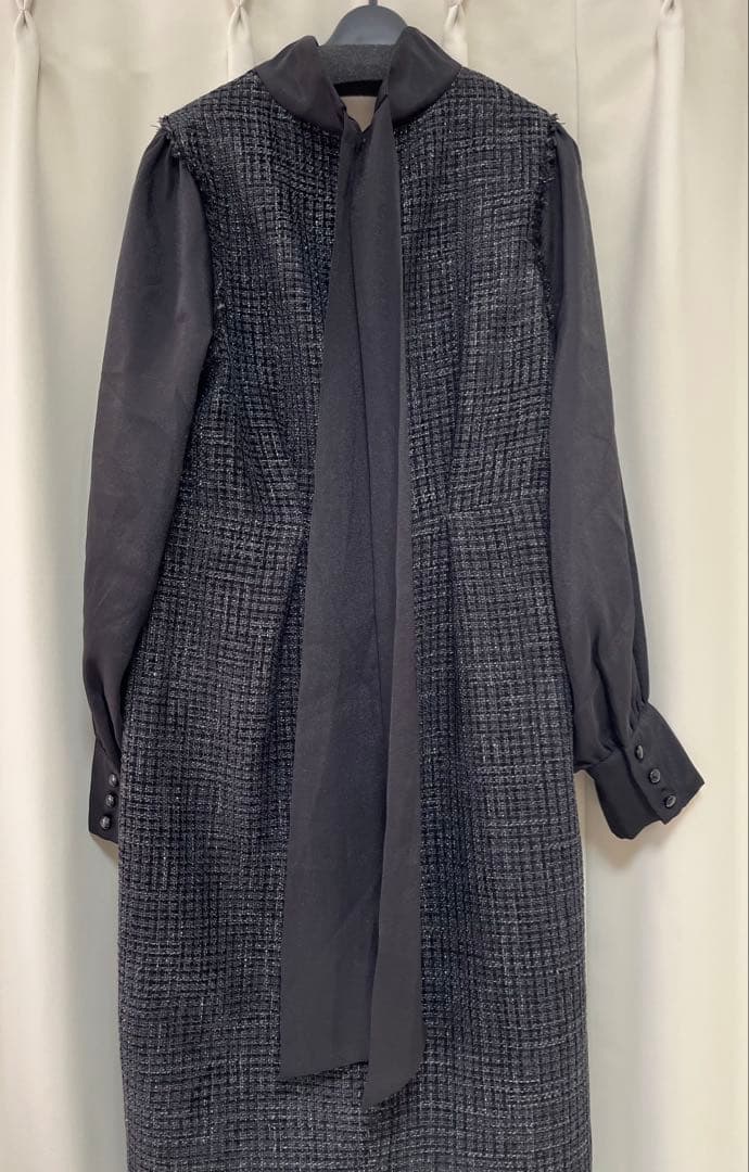 RUIRUEBOUTIQUEミックスツイードコンビ・ロングナローワンピースドレス