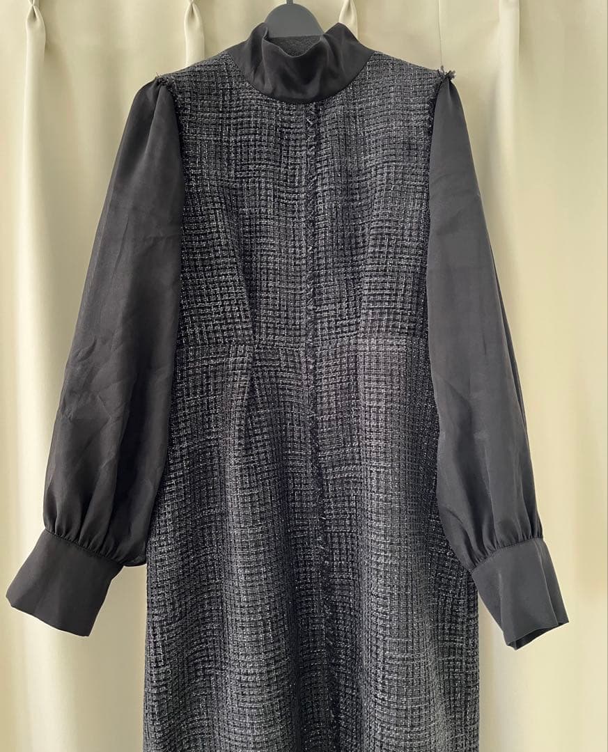 RUIRUEBOUTIQUEミックスツイードコンビ・ロングナローワンピースドレス